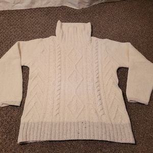 Irelands Eye White Cable Knit Turtle Neck Sweater